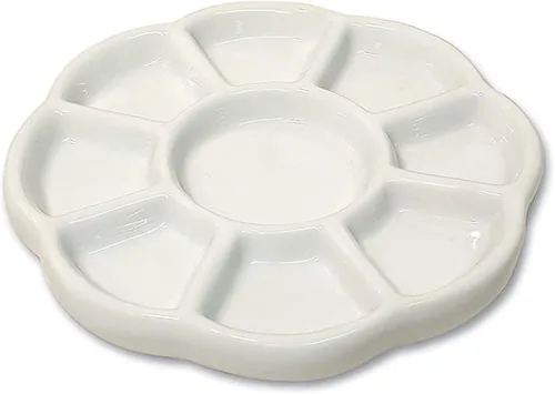 Miniatura 10 de 14 Wells - Paleta de pintura de cerámica para artistas, paleta de pintura de acuarela de porcelana de 8 pulgadas, bandeja de mezcla de cerámica