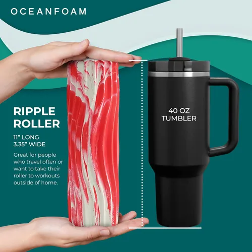Miniatura 2 de Oceanfoam Ripple - Rodillo de espuma de viaje (11 x 3.35 pulgadas), mini rodillo de espuma firme para terapia física, masaje de tejido profundo