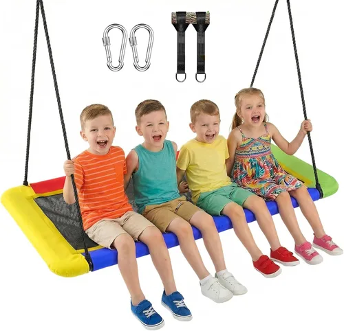 Columpio de árbol de plataforma rectangular de 60 pulgadas para niños y adultos, columpio volador gigante con correa ajustable para colgar, tela de
