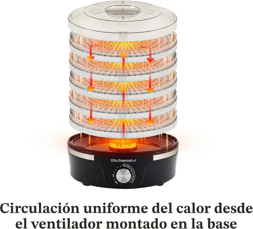 Miniatura 3 de Elite Gourmet EFD319 Deshidratador de alimentos, controles de temperatura ajustables, aperitivos de frutas, verduras, carne, sin bisfenol A, 5 Negro