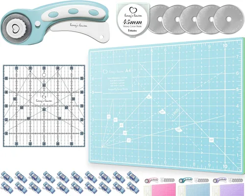 Miniatura 11 de Juego de cortador giratorio - Kit de acolchado incl. Cortador de tela de 45 mm, 5 cuchillas de repuesto - Ideal para manualidades, costura, parcheo