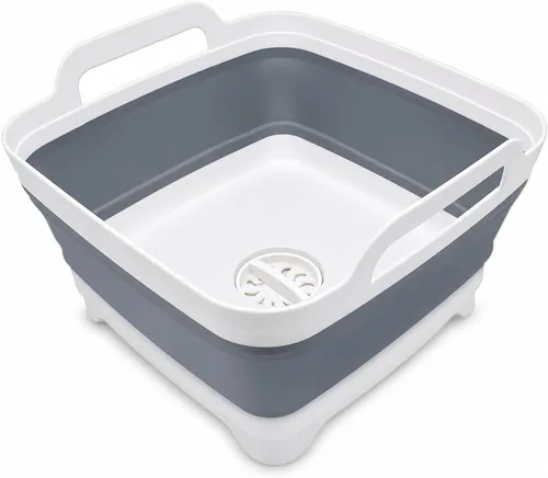 Miniatura 10 de Lavaplatos plegable de 2.4 galones (9L) con tapón de drenaje, para exteriores, multiuso, ahorro de espacio, bandeja de almacenamiento de cocina