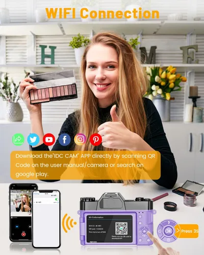 Miniatura 4 de Actualización 2024 VJIANGER Cámara Digital para Fotografía y Videoblogs para YouTube con WiFi, Pantalla Giratoria de 180°, Zoom Digital 16X, Lente