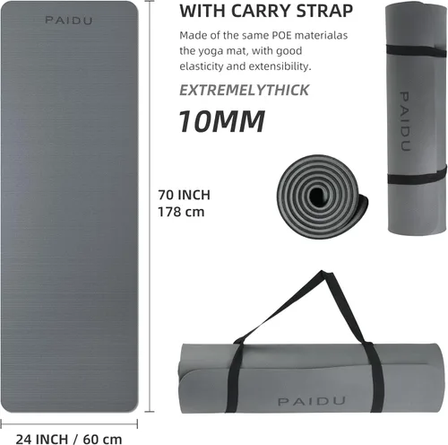 Miniatura 2 de PAIDU Yoga Mat Non Slip Anti-tear,extra thick-2/5 inch（10MM）High Resiliency Professional POE Yoga Mats for Women Men Kids,72"x24"inch,Workout, Yoga