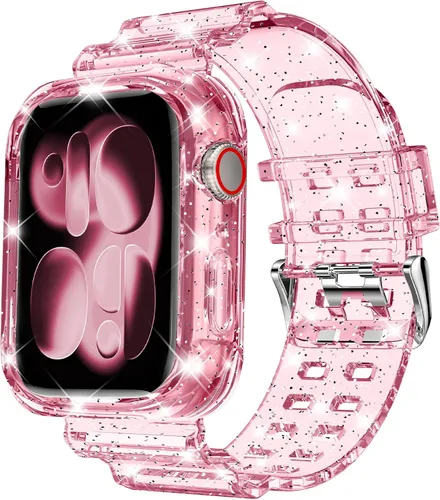 Miniatura 22 de DABAOZA - Correa compatible con Apple Watch de 49 mm, 46 mm, 45 mm, 44 mm, 42 mm, 41 mm, 40 mm, 38 mm, con protector, correa de TPU brillante
