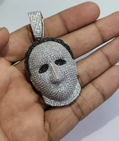 Miniatura 2 de DTJEWELS - Juego de puntas de corte redondo de 3.50 quilates, diamante blanco y negro, para hombre, máscara de Halloween, colgante de plata de ley