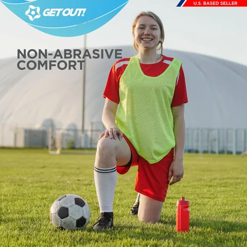 Miniatura 6 de Get Out! Chaleco Scrimmage Pinnies 12pk en rojo y azul - Tallas para jóvenes, adolescentes y adultos - Jerseys de malla de nailon para cualquier