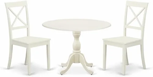 Miniatura 11 de East West Furniture DMBO3-LWH-C - Juego de mesa de comedor de 3 piezas para espacios pequeños, contiene una mesa de comedor redonda con gotas y 2