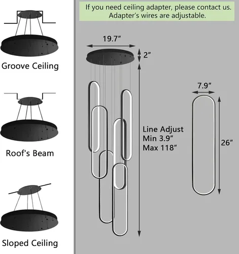 Miniatura 3 de Candelabros LED modernos para entrada de vestíbulo, techo alto, lámparas de escalera largas, regulables, montaje empotrado, alto recibidor, Negro