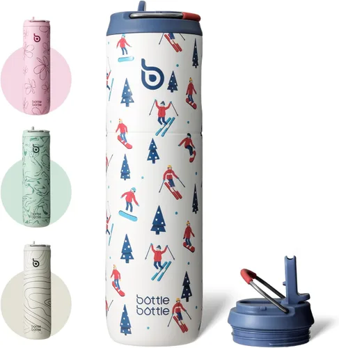 Miniatura 18 de BOTTLE BOTTLE Botella de agua aislada de 24 onzas con tapa de popote y asa para deportes, viajes, gimnasio, botellas de agua de acero inoxidable