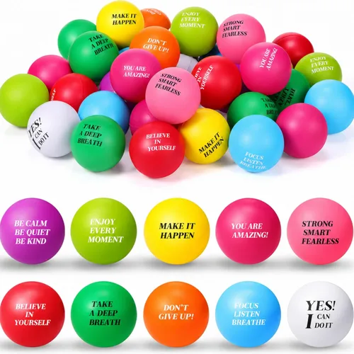 Sotiff 100 bolas de estrés a granel para adultos, espuma colorida para aliviar el estrés, juguetes de regalo con citas motivacionales, bolas para