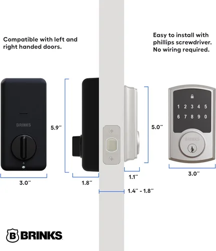 Miniatura 6 de Brinks Cerradura electrónica de puerta con panel táctil sin llave, níquel satinado, cerrojo retroiluminado con teclado con seguridad avanzada