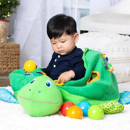Miniatura 6 de Melissa & Doug Pozo de pelotas de tortuga para niños con 60 bolas, color verde