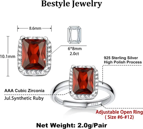 Miniatura 7 de 925 Sterling Silver Birthstone Rings for Women Girls with Clear 2ct HeartRoundTeardropSquare Crystal, Solitaire Diamond Halo Open Bands Cubic