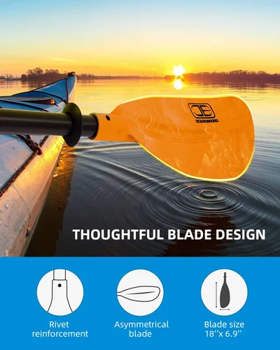 Miniatura 5 de OCEANBROAD Remo ajustable para kayak de 86 pulgadas/86.6 in a 94 pulgadas/94.5 in, kayak, canoa, remo con correa de remo, 1 paleta Naranja