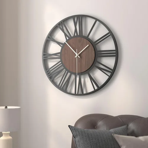 Miniatura 46 de Reloj de pared negro de 16 pulgadas decorativo, moderno reloj de metal para sala de estar, funciona con pilas, silencioso, sin tictac, números
