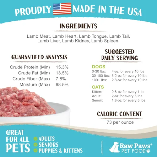 Miniatura 3 de Raw Paws Signature Blend - Alimento para mascotas para perros y gatos, receta de cordero, rollos de 1 libra (paquete de 20) – Alimento fresco crudo