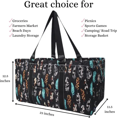 Miniatura 31 de NGIL Bolsa de comestibles reutilizable extra grande plegable de gran tamaño para comestibles, almacenamiento, picnic, playa, Bronco-negro occidental