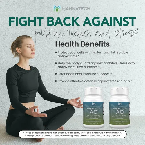 Miniatura 3 de Mannatech Ambrotose AO 60 cápsulas cargadas con vitamina C y vitamina E. Ayuda al cuerpo contra los radicales libres. Suplemento de apoyo