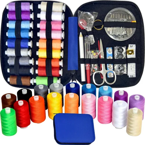 Miniatura 17 de Kit de costura con estuche, suministros de costura portátiles para el hogar, viajero, adultos, principiantes, emergencia, contiene 18 hilos