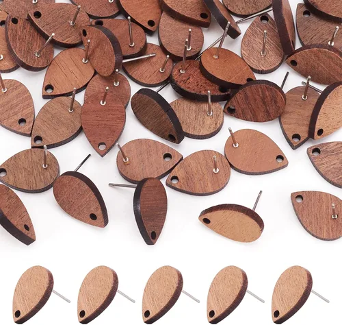 Miniatura 36 de FASHEWELRY 32 piezas de pendientes de madera para pendientes de madera de 0.59 pulgadas (0.591 in) pendientes de madera redondos planos en blanco