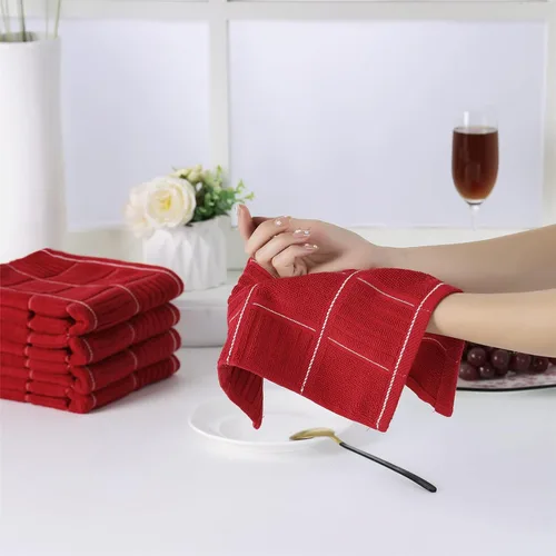 Miniatura 6 de Glynniss Juego de toallas y paños de cocina rojos, juego de paños de cocina y trapos para lavar platos, limpiar y secar, paquete de 8 (rojo)
