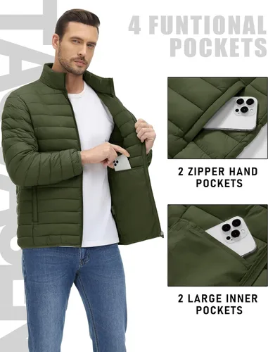 Miniatura 5 de TACVASEN Chaqueta Puffer Ligera para Hombre Chaquetas Acolchadas de Invierno Puffy Abrigadas Resistentes al Agua Resistentes al Viento Abrigos