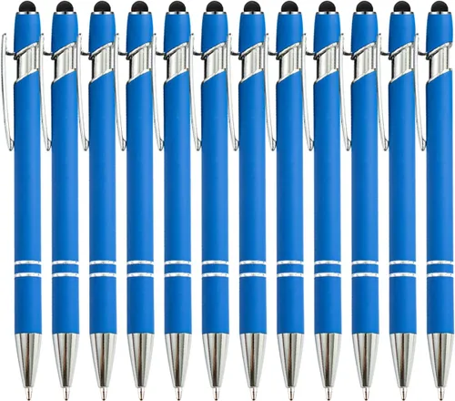 Miniatura 11 de PASISIBICK Bolígrafo negro de 12 piezas con punta de lápiz capacitivo, 2 en 1, elegante bolígrafo de metal para pantalla táctil, tinta negra, punta