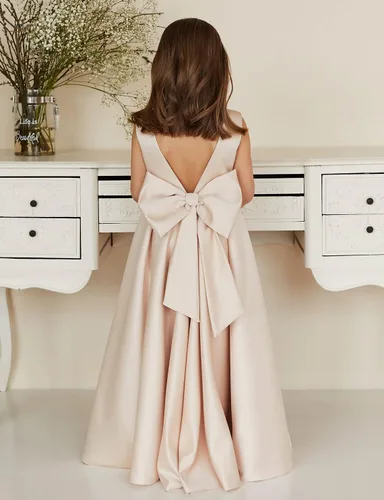 Miniatura 4 de MCieloLuna Vestidos de niña de flores para boda con nudo de lazo elegante de satén para primera comunión