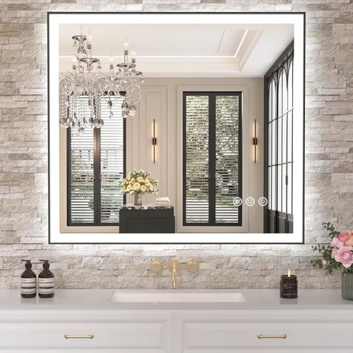 Miniatura 57 de Amorho Espejo de baño LED de 24 x 32 pulgadas con luces, iluminación frontal y retroiluminación, regulable continuamente, antiniebla, vidrio Frente