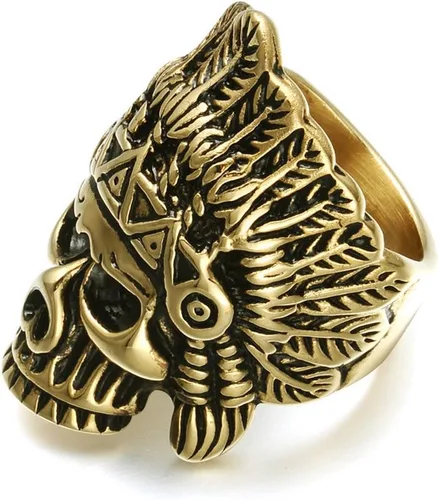 Miniatura 3 de Cool Feather Dayak Indian Headdress Punk Skull Stainless Steel Mens Ring