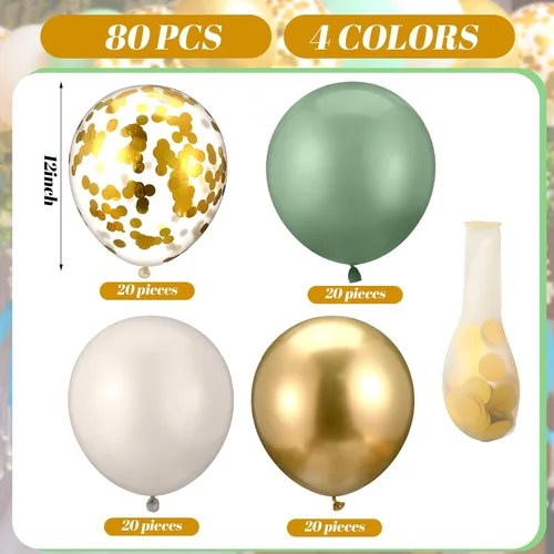Miniatura 2 de TecUnite - 80 globos de látex de 12”, diseño de confeti, globos metálicos, para fiestas de Navidad, Halloween, San Valentín, 4 de Julio, boda