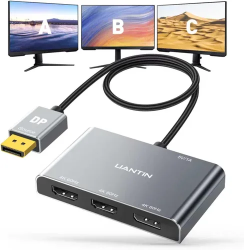 Miniatura 9 de UANTIN Divisor DisplayPort a HDMI para 3 monitores, adaptador de pantalla extendida 4K @60Hz, 1 DP en 3 salidas HDMI MST Hub para múltiples
