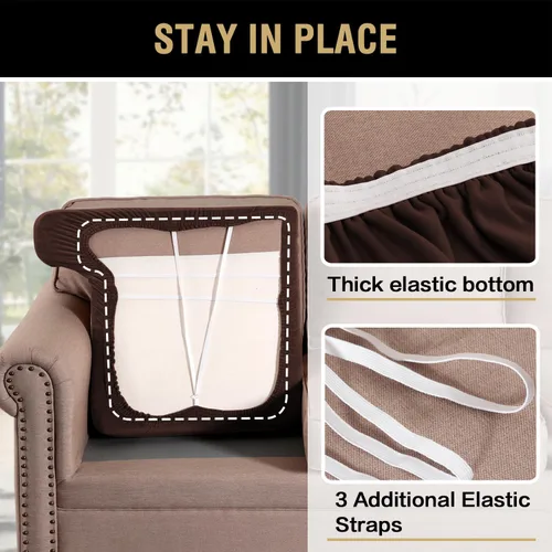 Miniatura 7 de H.VERSAILTEX Fundas de terciopelo elástico para silla con cojín en forma de T para sala de estar, funda de sofá, funda de asiento con cojín