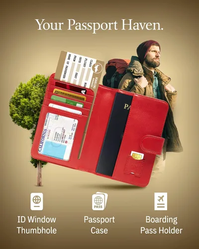 Miniatura 14 de Funda para pasaporte con bloqueo RFID, funda de cuero hecha a mano para pasaporte, organizador de documentos de viaje para hombres y mujeres, Azul