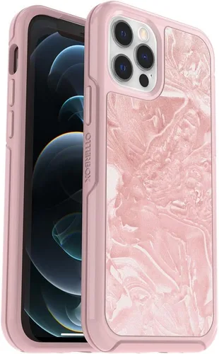 OtterBox Symmetry Clear Series - Funda para iPhone 12 y iPhone 12 Pro, a prueba de golpes (diseño rosa/rosa iridiscente/gráfico impactante)