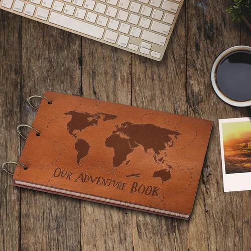 Miniatura 6 de Nuestro Adventure Book - Álbum de recortes con cubierta de madera 3D, 11.92 x 7.62 pulgadas, diario de memoria atemporal para aventuras inolvidables