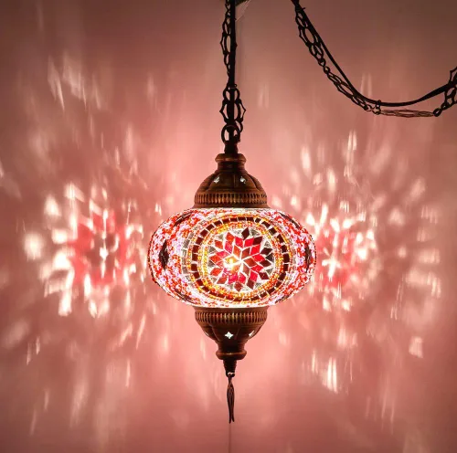 Miniatura 5 de DEMMEX Lámpara Colgante de Techo Enchufable de Mosaico Turco Marroquí – Luminaria Tipo Swag con Cable de 15 pies y Cadena, Vidrio Artesanal