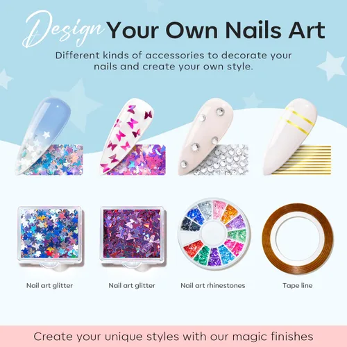 Miniatura 5 de Modelones Kit de uñas de polygel de 133 piezas, kit de gel para extensiones de uñas de 32 colores en primavera rosa pastel con lámpara de uñas, capa