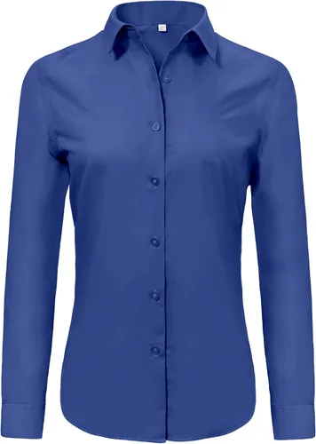 Miniatura 50 de Ruisin - Camisas supersuaves sin arrugas y con botones para mujer, unicolor, manga larga, diseño a rayas, estilo formal, blusa de vestir
