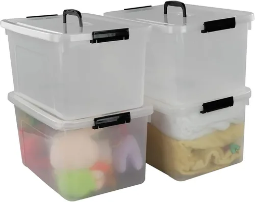 Miniatura 8 de Begale Contenedor pequeño de plástico de 5 cuartos de galón, caja de pestillo transparente con pestillos y 4