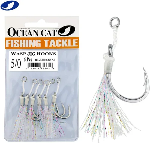 OCEAN CAT Glow Assist - Anzuelos de pesca Jigging Jigs - Ganchos de caída lenta y rápida de acero inoxidable, ganchos circulares para bailar para