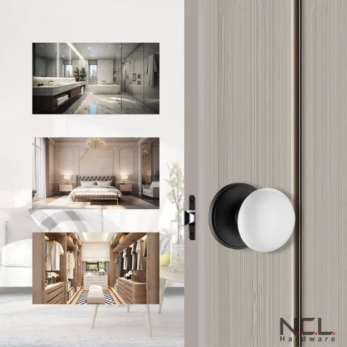 Miniatura 2 de NCL - Perillas de puerta blancas, paquete de 3 pomos redondos de puerta de paso, manijas de puerta sin llave negro mate, palancas de puerta de Negro