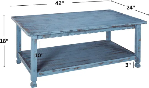 Miniatura 3 de Mesa de centro rectangular rústica, 42 pulgadas de ancho x 24 pulgadas de profundidad x 18 pulgadas de alto, sala de estar azul antiguo, con (1) 36