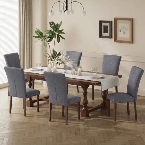 Miniatura 17 de COLAMY Juego de 2 sillas de comedor tapizadas Parsons, sillas de tela para comedor y cocina con detalle de cabeza de clavo y patas de madera