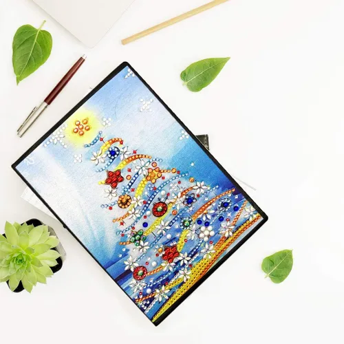 Miniatura 4 de Kits de cuadernos de pintura con diamantes 5D, diseño de árbol de Navidad, con forma especial, cuaderno de bocetos con forma de cristal