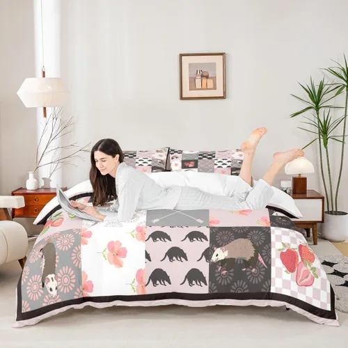 Miniatura 3 de Juego de ropa de cama de zarigüeya para niños, tamaño individual, regalo de zarigüeyas, juego de funda de edredón para niños, niñas, adolescentes