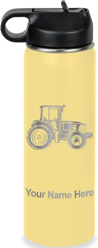 Miniatura 21 de LaserGram Botella de agua personalizada, tractor agrícola, acero inoxidable de doble pared aislada al vacío con popote superior, regalo grabado
