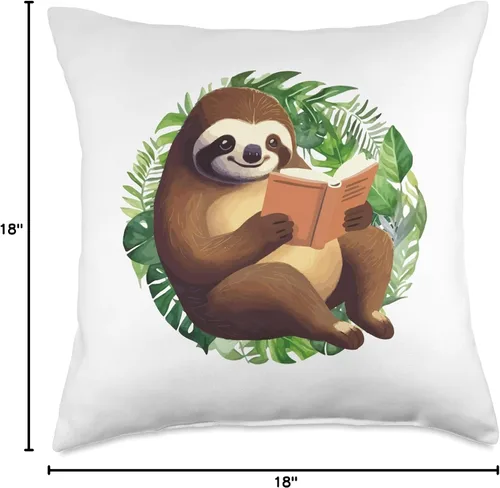 Miniatura 4 de Cute Sloth Reading a Book Almohada de tiro 16x16, multicolor
