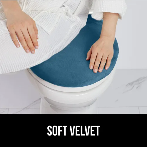 Miniatura 4 de GORILLA GRIP Funda gruesa de espuma viscoelástica para tapa y asiento de inodoro de baño, parte superior de terciopelo suave, lavable a máquina, Azul
